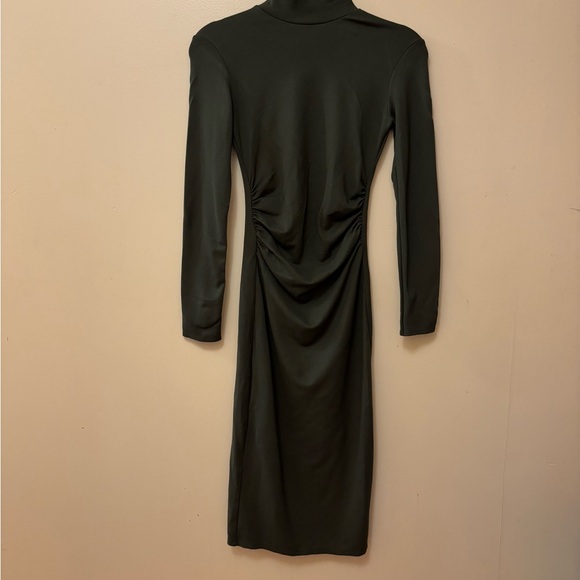 Zara Olive Green Long Sleeve Ruched Midi Dress - Picture 5 of 7